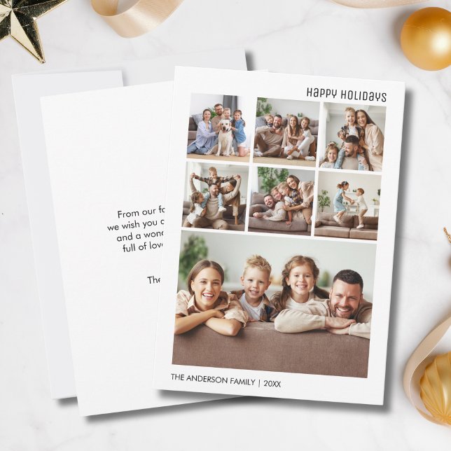 Minimalist 7 Family Photo Collage Christmas Holiday Card (Minimalist 7 Family Photo Collage Christmas Holiday Card)