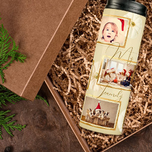 Minimalist 7 Photo Template Beige Gold Christmas  Thermal Tumbler