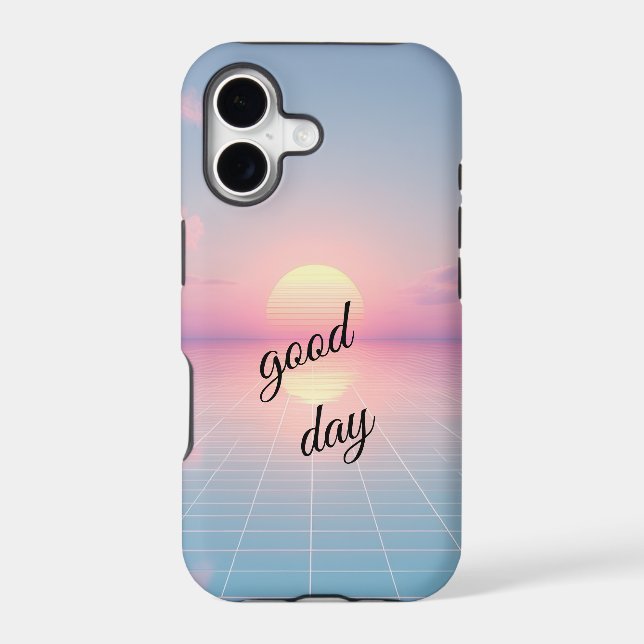 Minimalist 80s Sunset Grid "Good Day" Phone Case (Back)