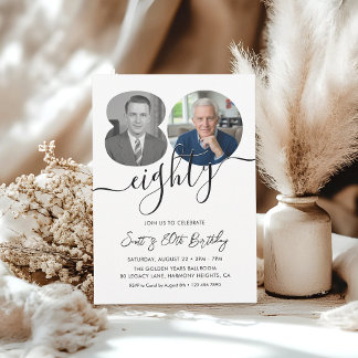 Minimalist 80th Birthday Party 2 Photo Invitation