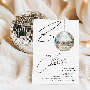 Minimalist 80th Disco Ball Birthday Party Invitation