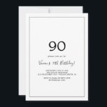 Minimalist 90th Birthday Party Invitation<br><div class="desc">This minimalist 90th birthday party invitation is perfect for a simple birthday party. The modern romantic design features classic black and white typography paired with a rustic yet elegant calligraphy with vintage hand lettered style. Customisable in any colour. Keep the design simple and elegant, as is, or personalise it by...</div>