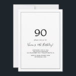 Minimalist 90th Birthday Party Invitation<br><div class="desc">This minimalist 90th birthday party invitation is perfect for a simple birthday party. The modern romantic design features classic black and white typography paired with a rustic yet elegant calligraphy with vintage hand lettered style. Customisable in any colour. Keep the design simple and elegant, as is, or personalise it by...</div>