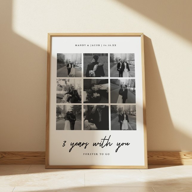 Minimalist 9-Photo Collage 3rd Anniversary Wedding Poster (Creator Uploaded)
