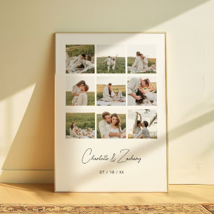 Minimalist 9 Photo Collage Wedding Couple Custom Poster