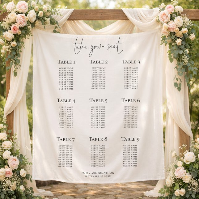Minimalist 9 Table Wedding Seating Chart Tapestry (Creator Uploaded)