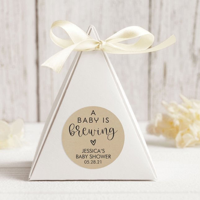 Minimalist A Baby is Brewing Baby Shower  Classic Round Sticker (Creator Uploaded)