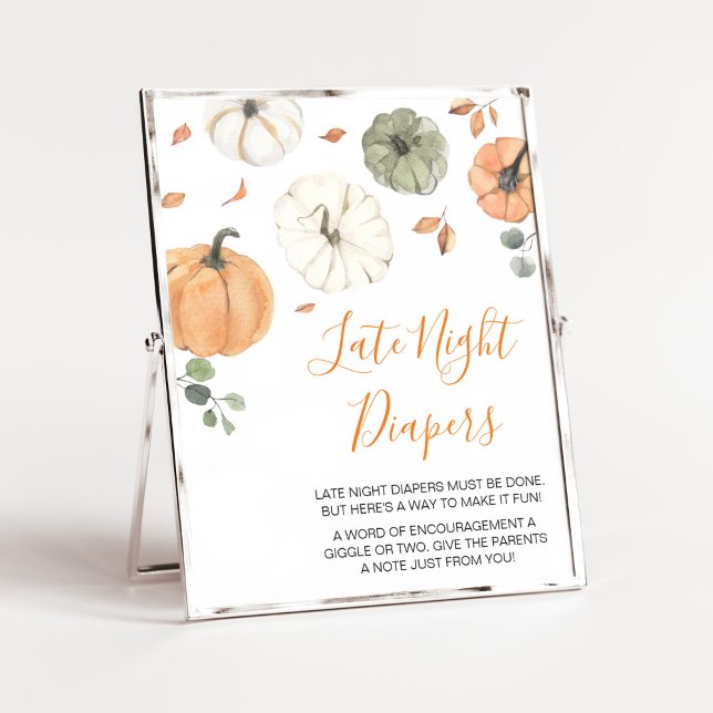 Minimalist A Little Pumpkin Late Night Diapers Poster (A Little Pumpkin Baby Shower Late Night Diapers Sign)