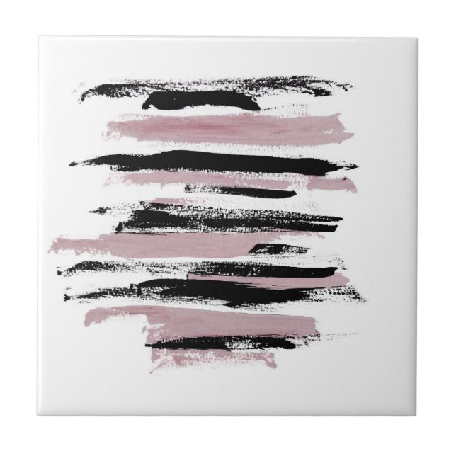 Minimalist Abstract Art Black White Pink Ceramic Tile (Front)