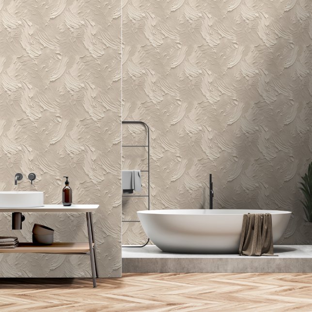 Minimalist Abstract Beige Plaster Texture Wallpaper (Bathroom)