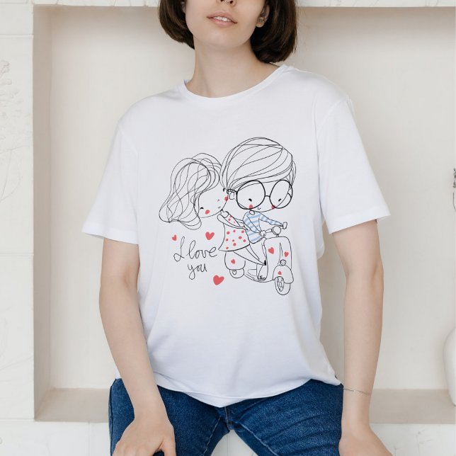 Minimalist Abstract Couple Portrait Line Art Drawn T-Shirt (Creator Uploaded)