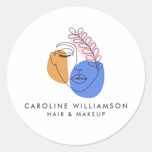Minimalist Abstract Face Line Art Business Logo Classic Round Sticker (Front)