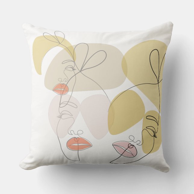 Minimalist Abstract Face Portrait Line Art Drawing Cushion (Front)