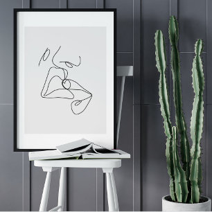 Minimalist Abstract Face Portrait Line Art Drawing Poster