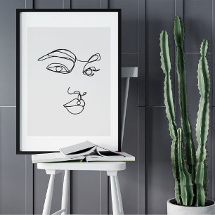 Minimalist Abstract Face Portrait Line Art Drawing Poster