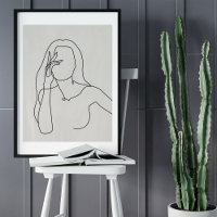 Minimalist Abstract Face Portrait Line Art Drawing