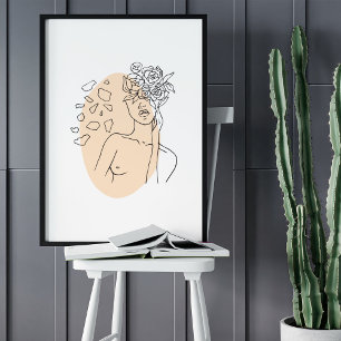 Minimalist Abstract Face Portrait Line Art Drawing Poster