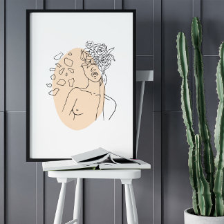 Minimalist Abstract Face Portrait Line Art Drawing Poster