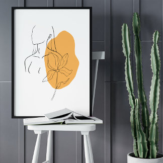 Minimalist Abstract Face Portrait Line Art Drawing Poster