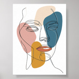 Minimalist Abstract Face Portrait one line sketch Poster