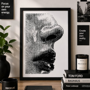 Minimalist Abstract Face Profile Black & White Poster