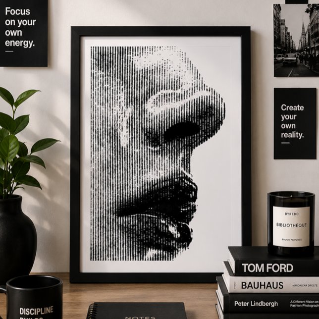 Minimalist Abstract Face Profile Black & White Poster (Minimalist Abstract Face Profile Poster | Black & White Contemporary Portrait Wall Art )