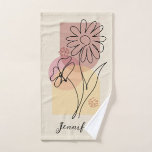 Minimalist abstract flower line art bath towel set