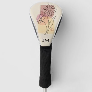 Minimalist abstract flower line art  golf head cover