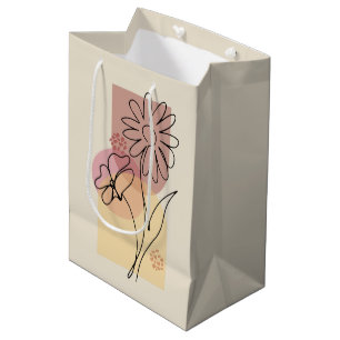 Minimalist abstract flower line art medium gift bag