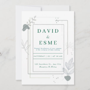 Minimalist Abstract Gray Botanical Wedding Invitation