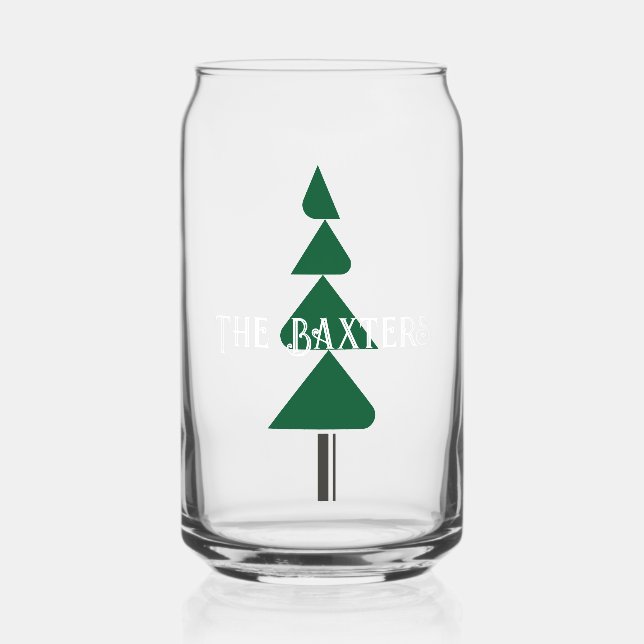 Minimalist Abstract Green Chic Christmas Tree Can Glass (Back)