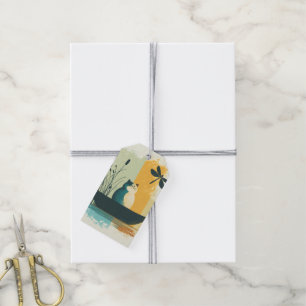 Minimalist Abstract Lake Chubby White Cat Canoe Gift Tags