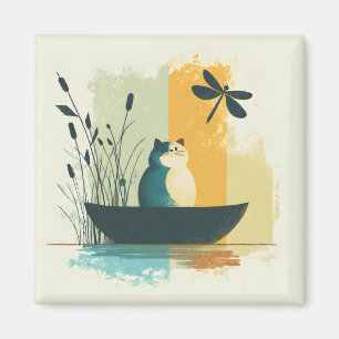 Minimalist Abstract Lake Chubby White Cat Canoe Magnet