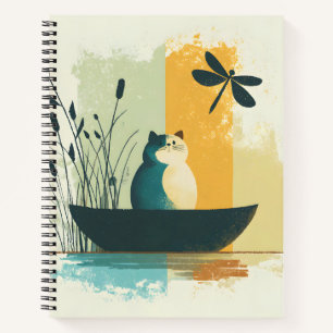 Minimalist Abstract Lake Chubby White Cat Canoe Notebook