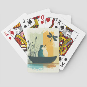 Minimalist Abstract Lake Chubby White Cat Canoe Playing Cards