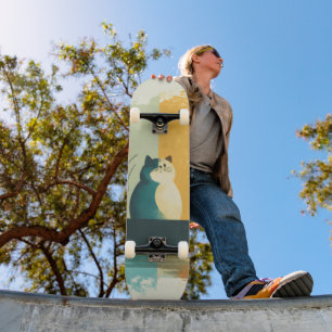 Minimalist Abstract Lake Chubby White Cat Canoe Skateboard