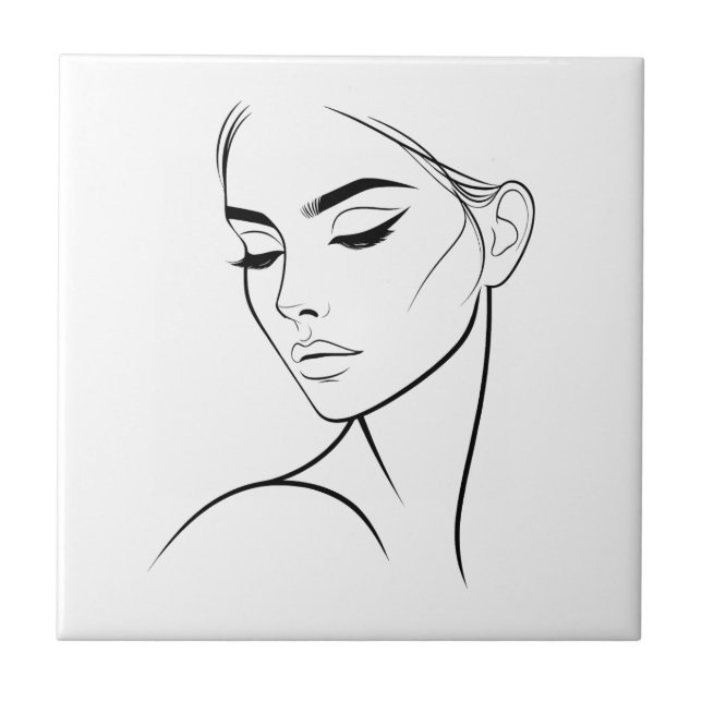 Minimalist Abstract Line Feminine Aesthetic Face 3 Ceramic Tile (Front)