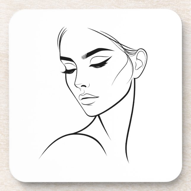 Minimalist Abstract Line Feminine Aesthetic Face 3 Coaster (Front)