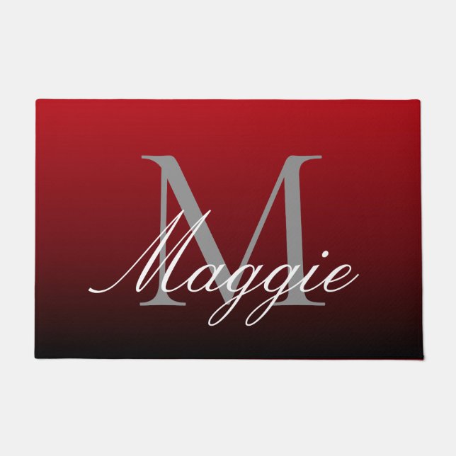 minimalist abstract marsala red burgundy maroon doormat (Front)