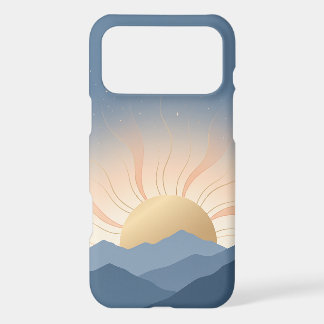 Minimalist abstract mountain with golden sunrise
