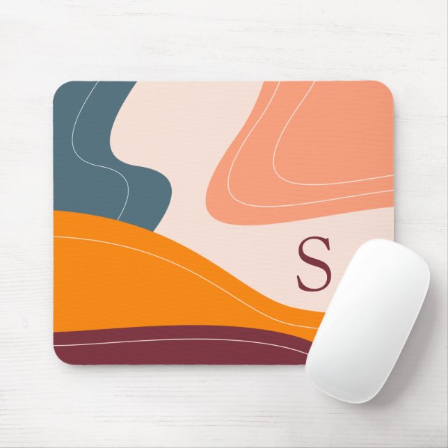 Minimalist Abstract Organic Shapes Waves Monogram Mouse Pad (With Mouse)