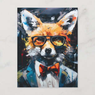 Minimalist Abstract Suited Fox Announcement Postcard