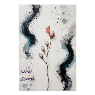 Minimalist Abstract Watercolor with Branch and Ink Poster