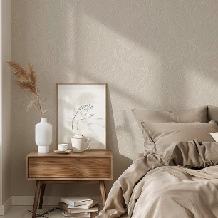 Minimalist Abstract Waves Beige & White Wallpaper