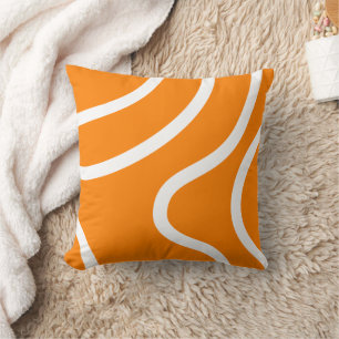 Minimalist Abstract White Lines on Vibrant Orange Cushion