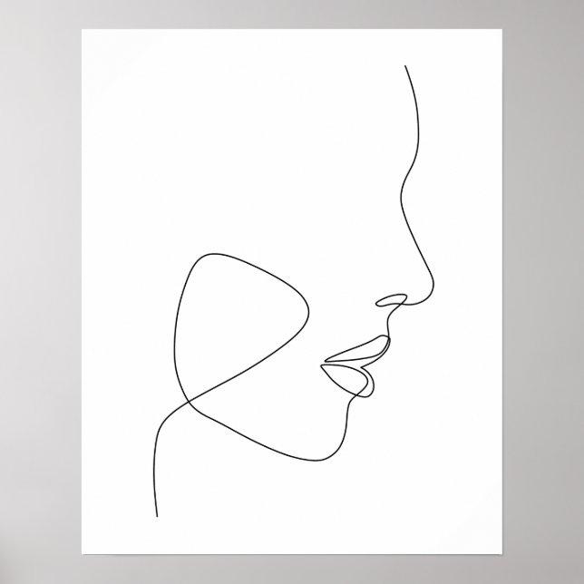 Minimalist Abstract Womans Face Line Art  Poster (Front)
