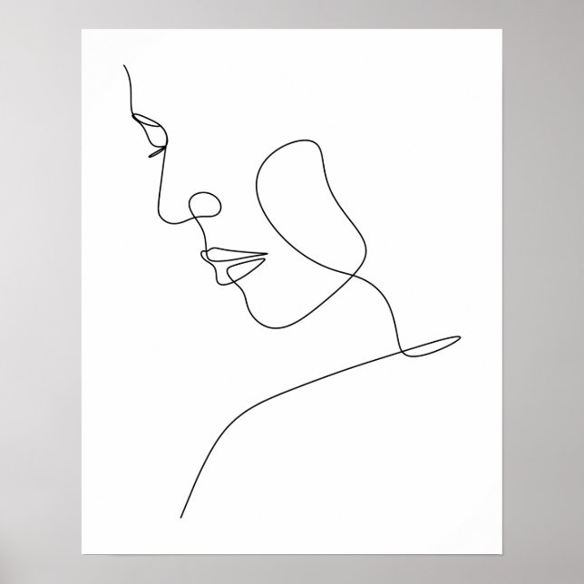 Minimalist Abstract Womans Face Line Art  Poster (Front)