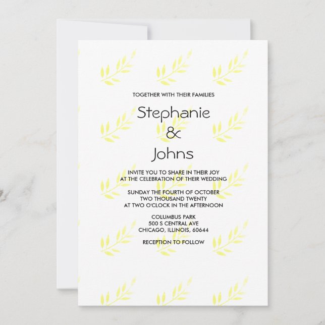 Minimalist Abstract Yellow Leaves Artsy Wedding  Invitation (Front)