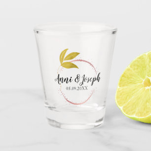 Minimalist Add Couple Name Date Rose Pink Wedding Shot Glass