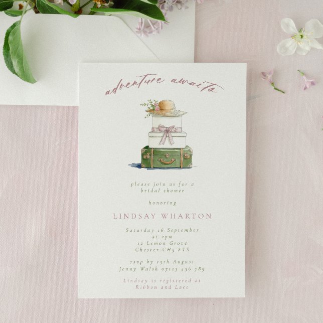 Minimalist Adventure Awaits Travel Bridal Shower Invitation (Creator Uploaded)